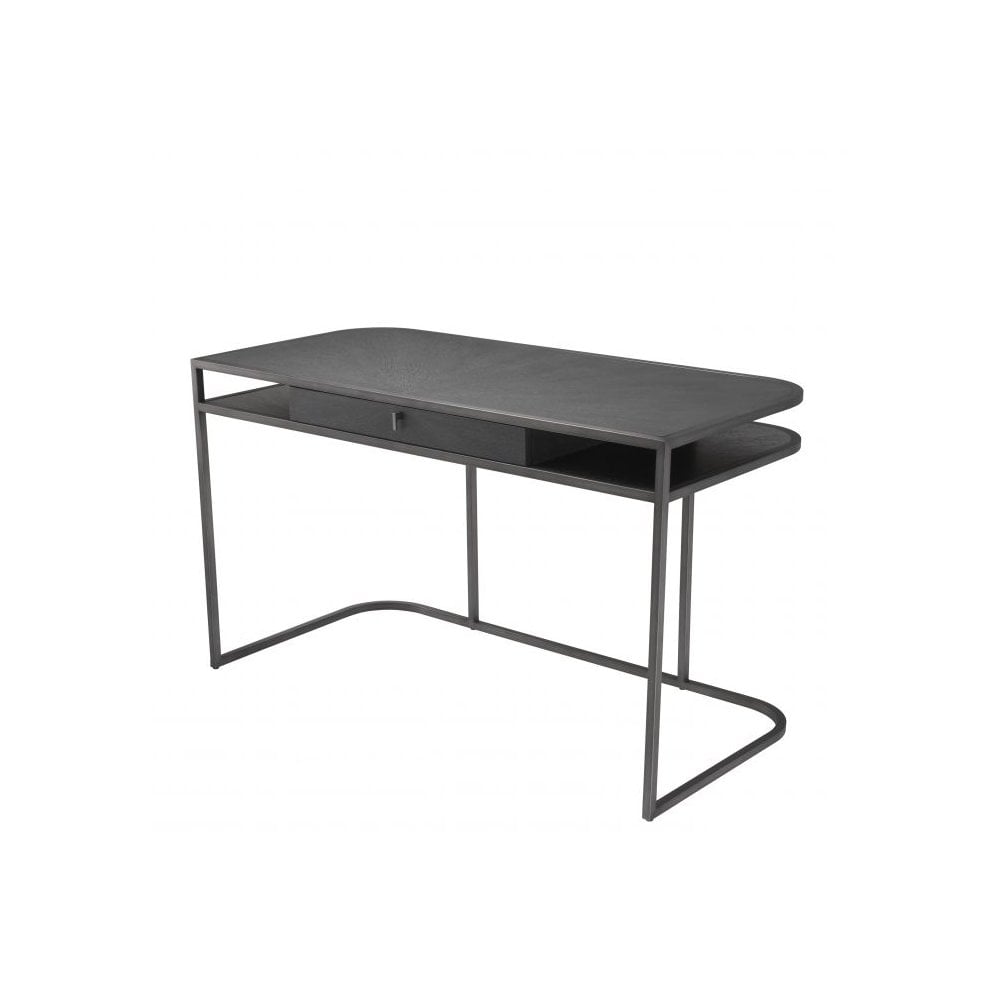 Highland Desk in Charcoal Grey Oak with Medium Bronze Accents