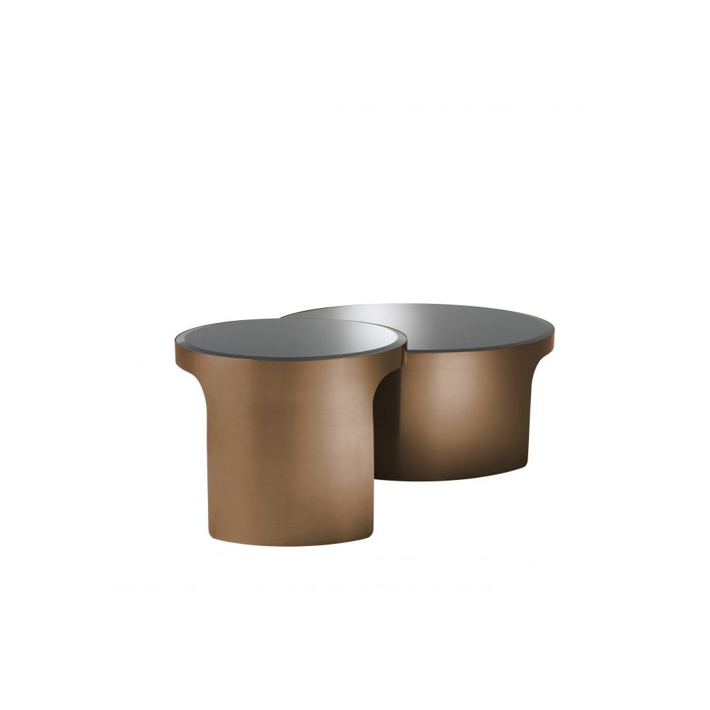 Piemonte Coffee Table Duo with Brushed Copper and Black Glass Elegance
