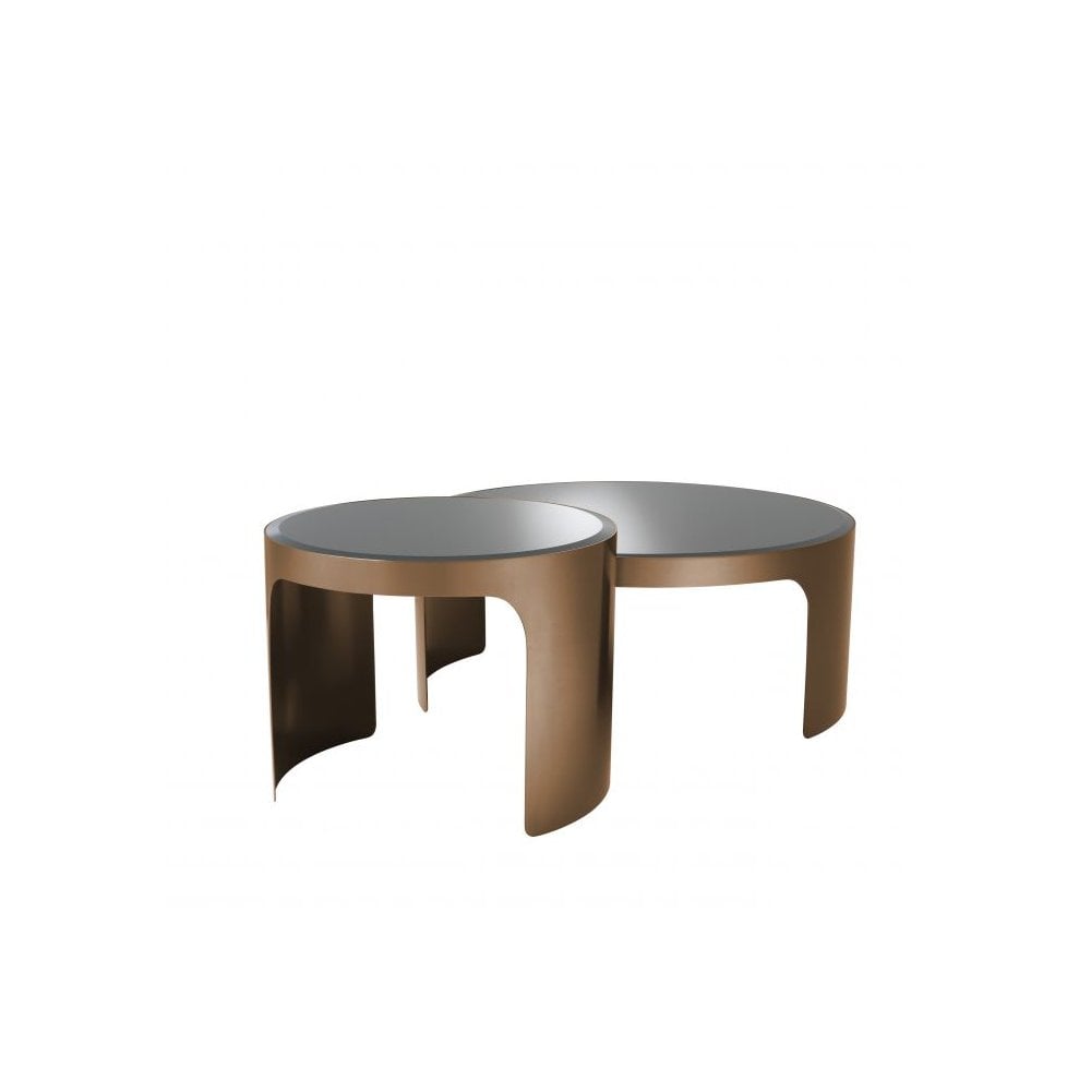 Piemonte Coffee Table Duo with Brushed Copper and Black Glass Elegance