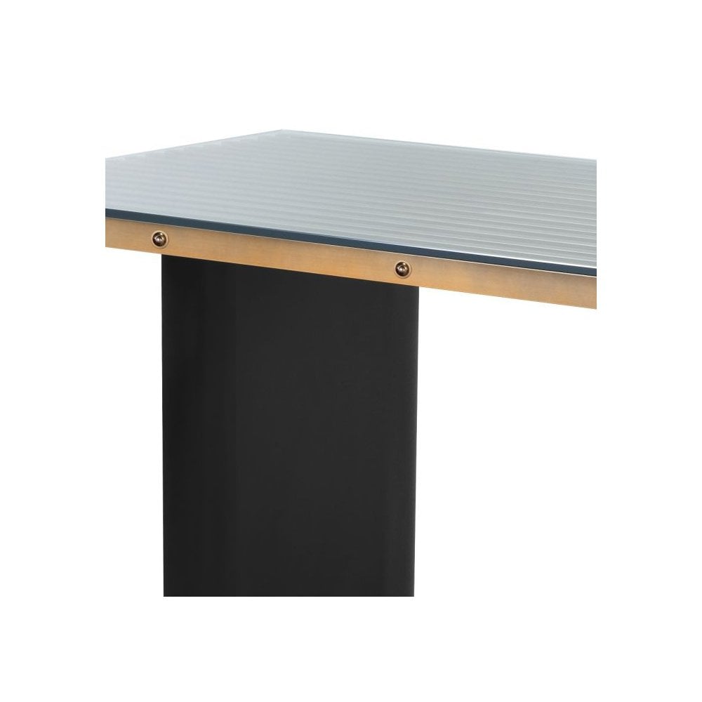Vauclair Desk: Brushed Brass Frame, Black Base, Clear Glass Top