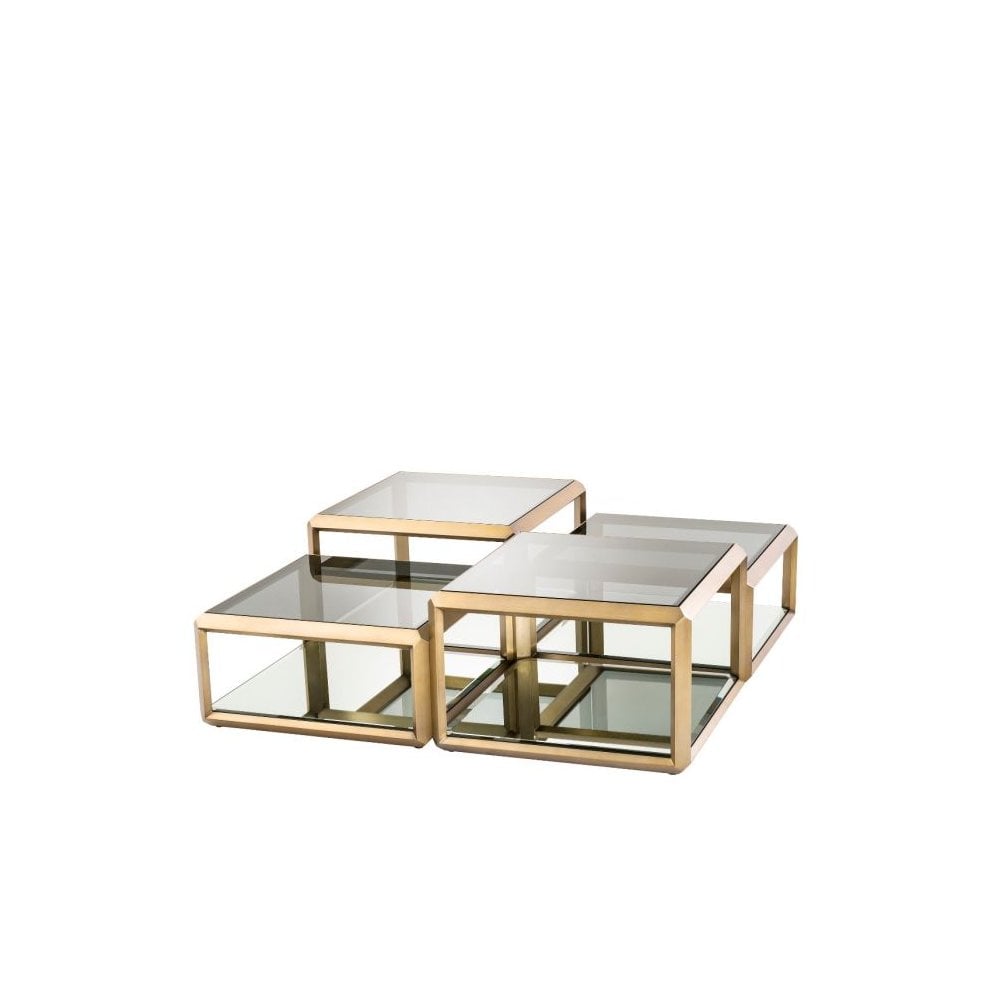 Elegance Refined: Callum Coffee Table with Brushed Brass, Smoke, and Mirror Glass