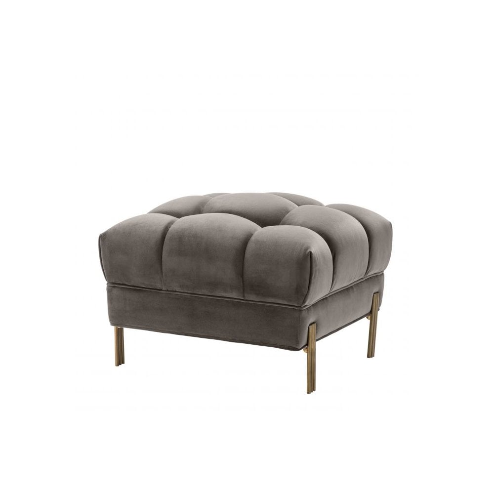 Sienna Stool: Luxurious Grey Velvet with Brushed Brass Accents