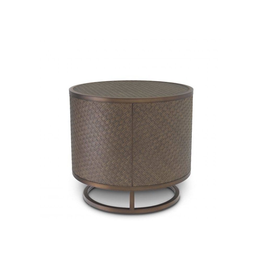 Napa Valley Woven Oak Veneer Side Table with Bronze Accents