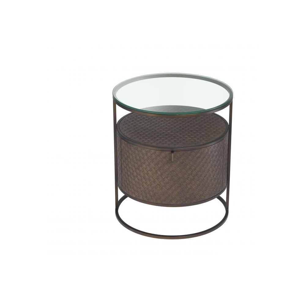 Napa Valley Bedside Table: Woven Oak, Bronze Details & Glass Top