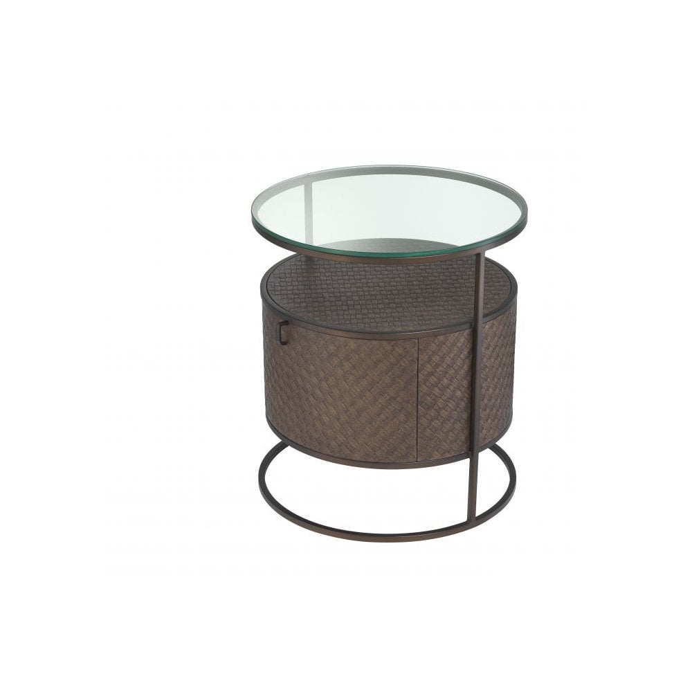 Napa Valley Bedside Table: Woven Oak, Bronze Details & Glass Top