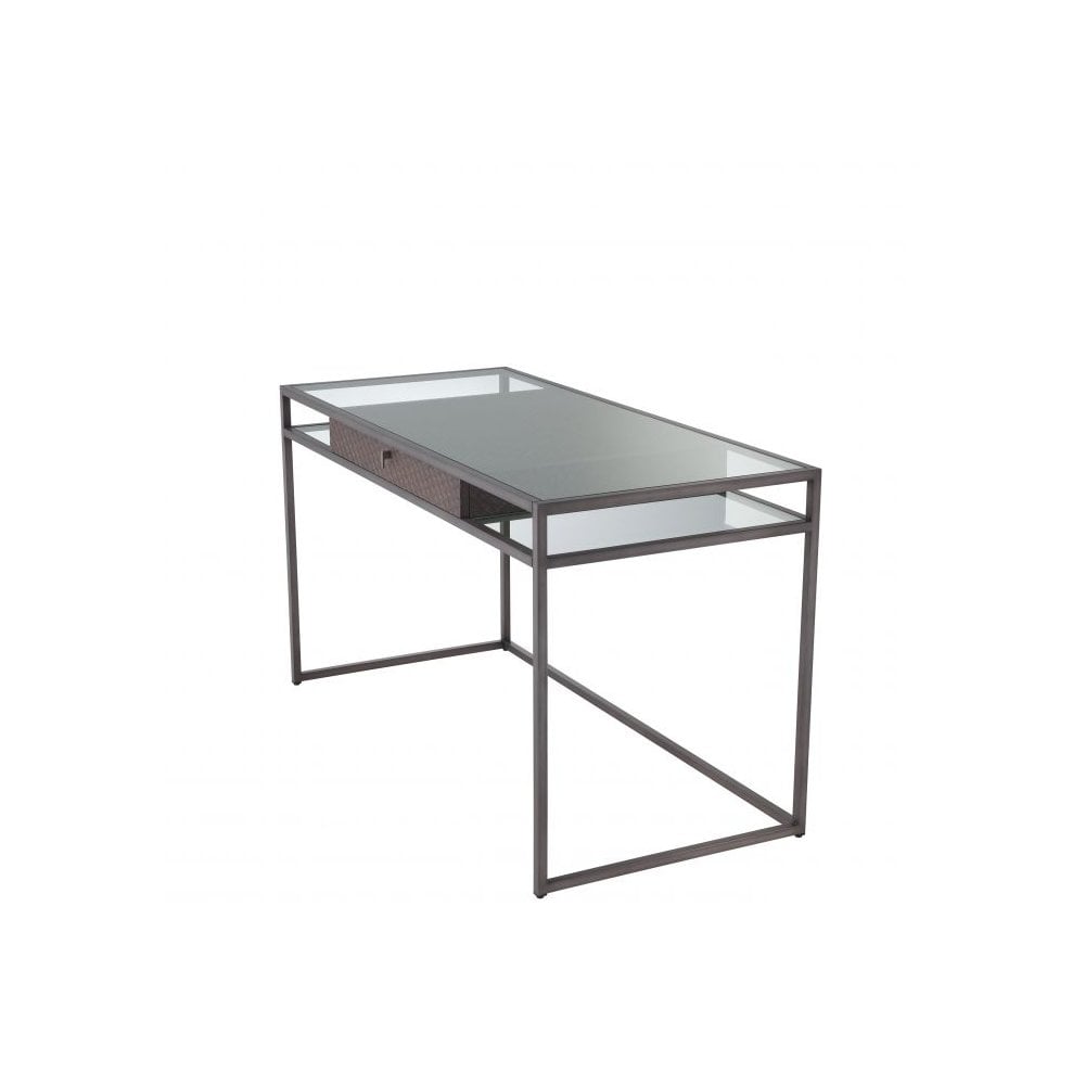 Napa Valley Desk: Woven Oak, Clear Glass, Bronze-Accented Modern Design