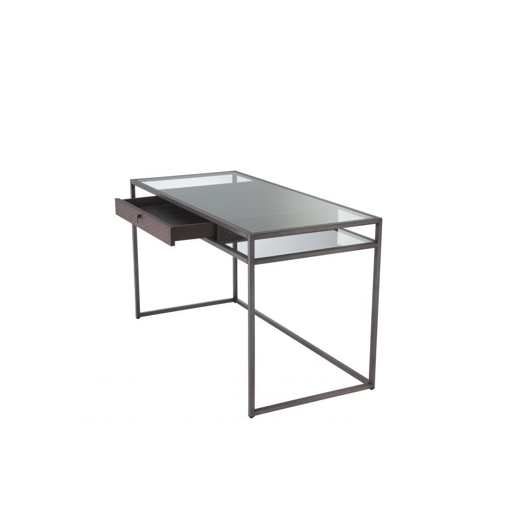 Napa Valley Desk: Woven Oak, Clear Glass, Bronze-Accented Modern Design