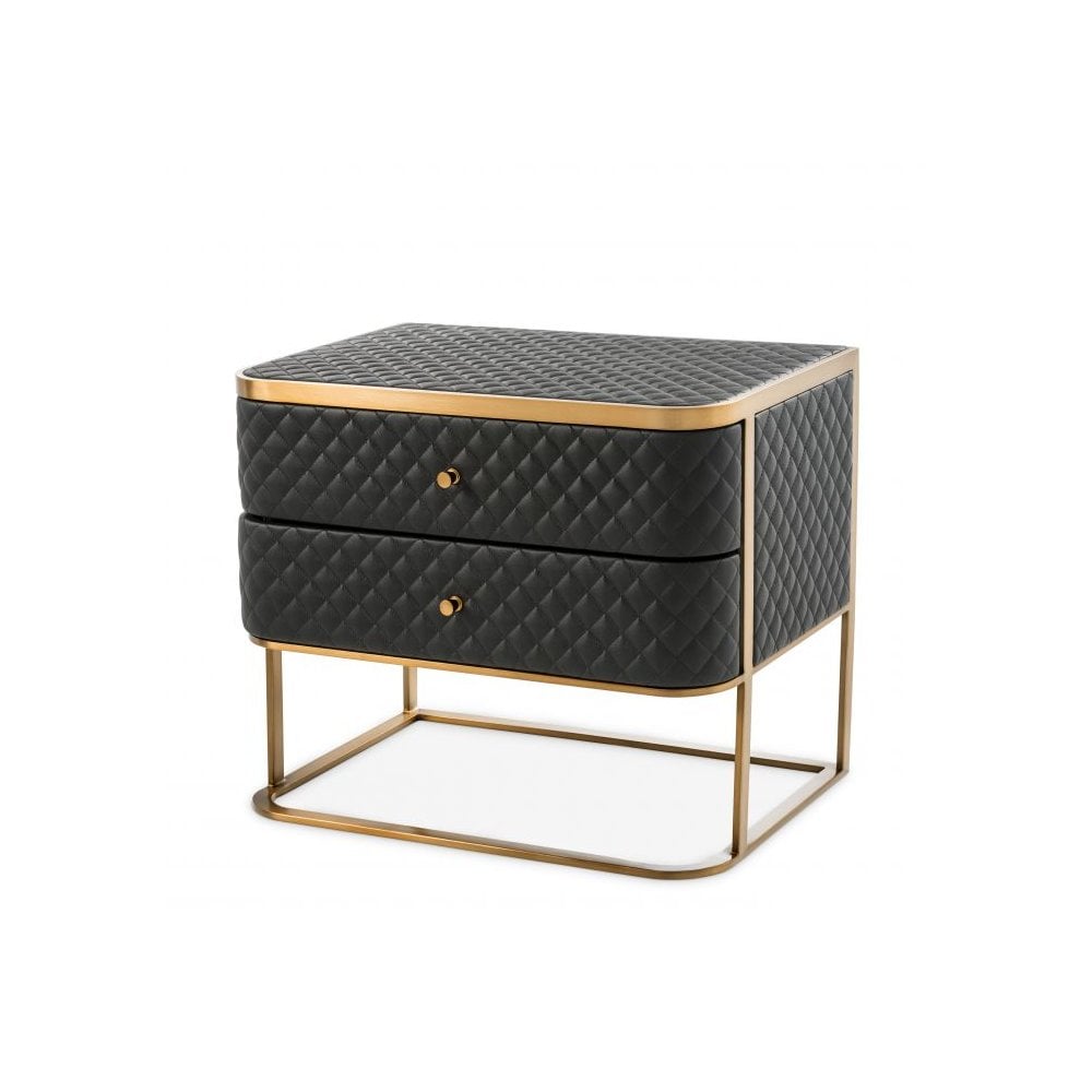 Monfort Black Faux Leather Side Table with Brushed Brass Elegance