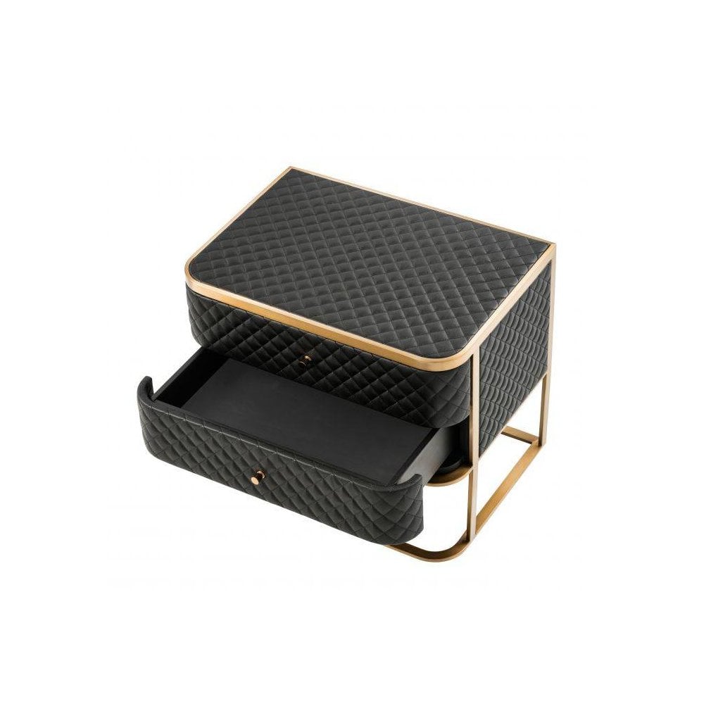 Monfort Black Faux Leather Side Table with Brushed Brass Elegance