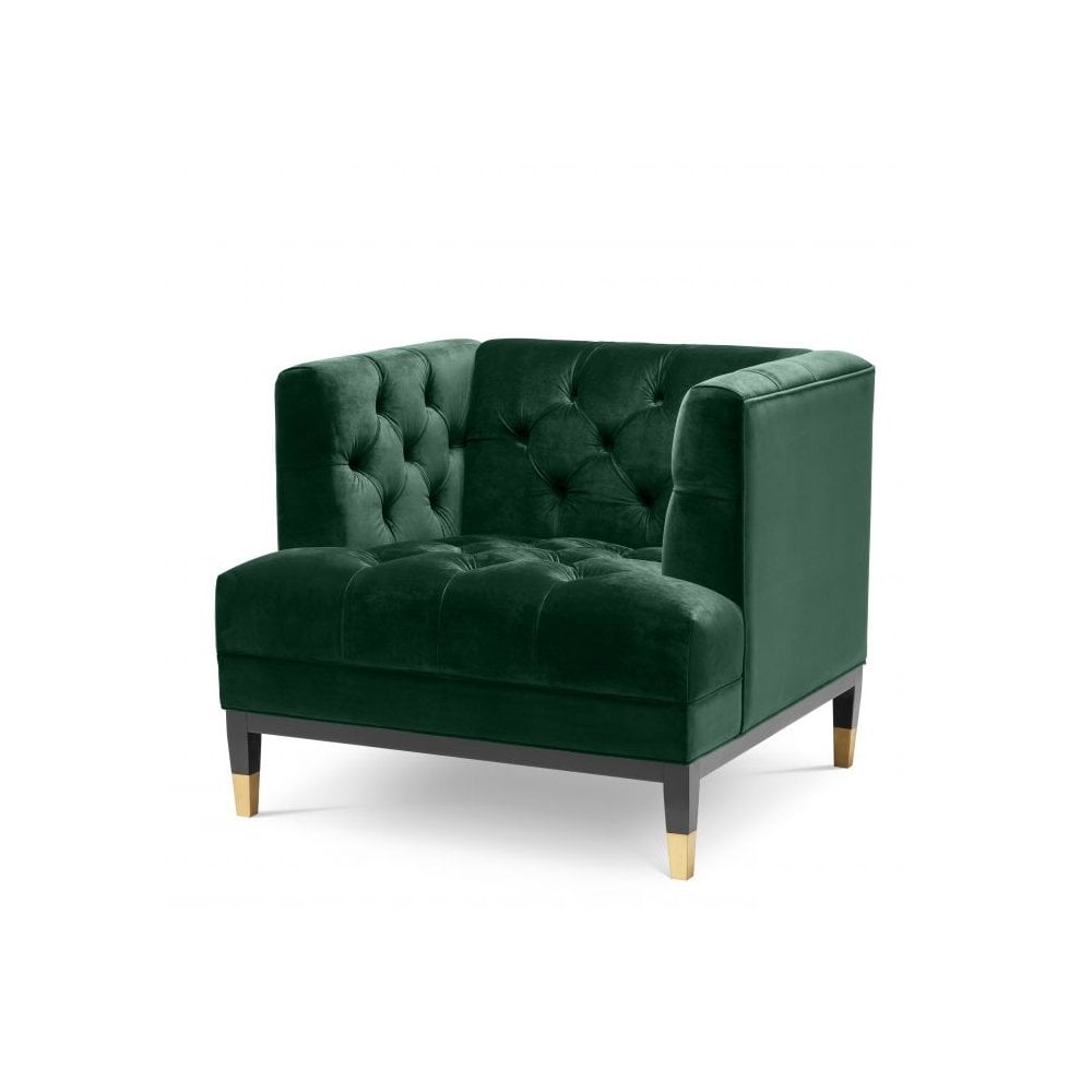 Elegant Castelle Chair in Rich Dark Green Velvet with Black and Brass Accents