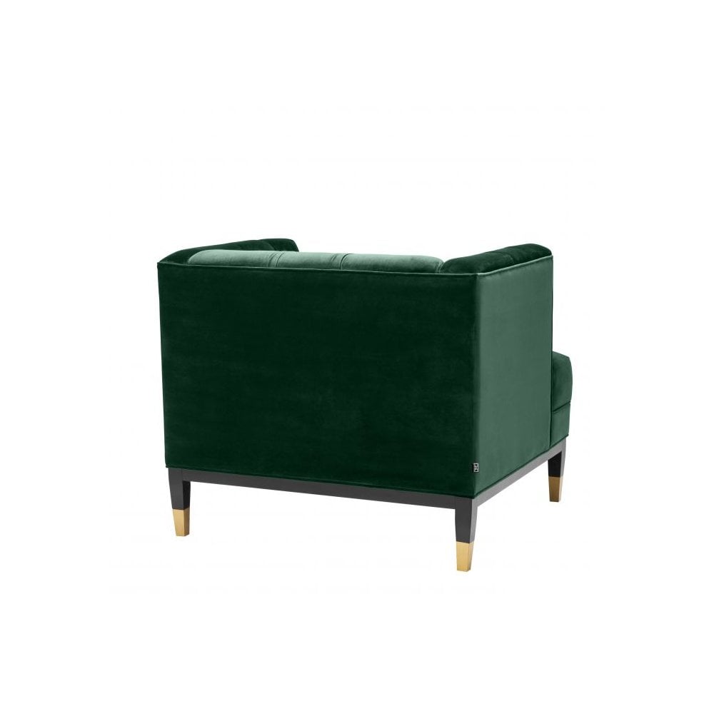 Elegant Castelle Chair in Rich Dark Green Velvet with Black and Brass Accents