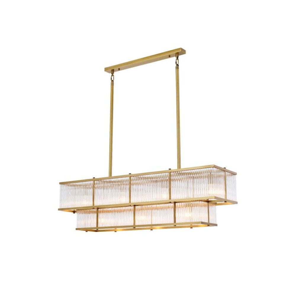 Art Deco Elegance: Antique Brass & Clear Glass Chandelier