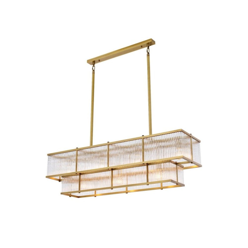 Art Deco Elegance: Antique Brass & Clear Glass Chandelier