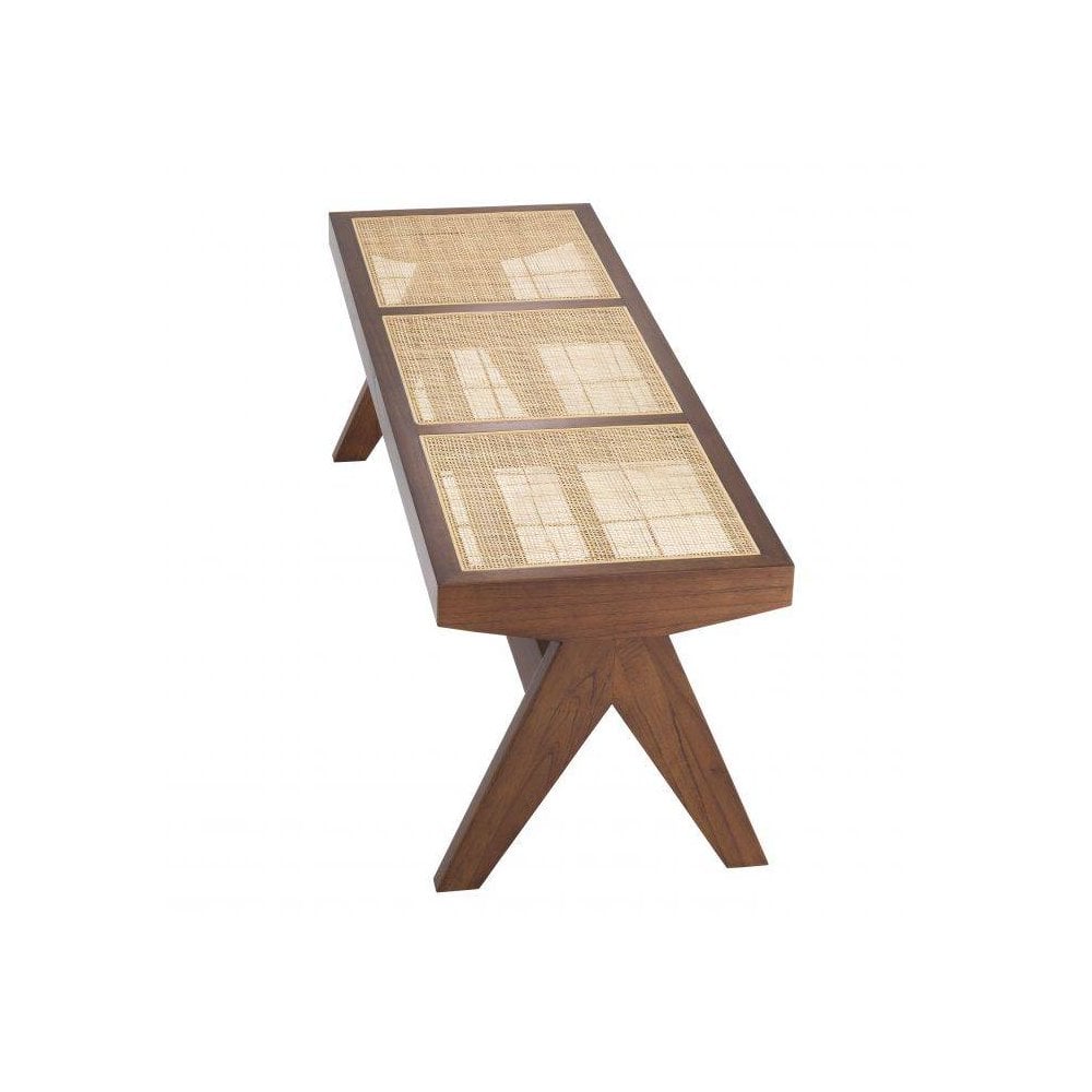 Arnaud Rattan Bench, Classic Brown, Vintage-Inspired Design