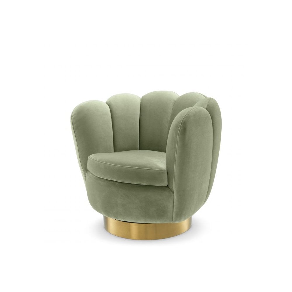 Glamorous Savona Green Velvet Swivel Chair with Brushed Brass Base