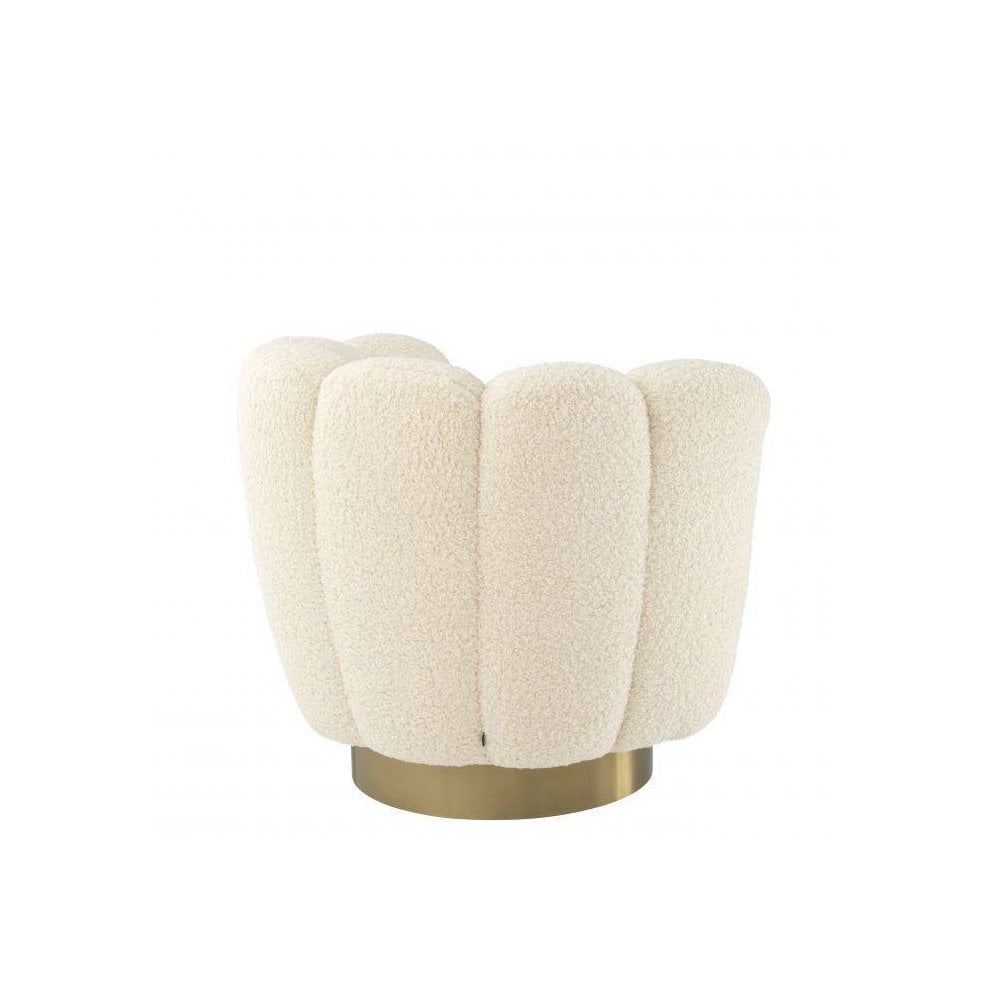 Elegant Mirage Swivel Chair in Faux Shearling with Brushed Brass Base