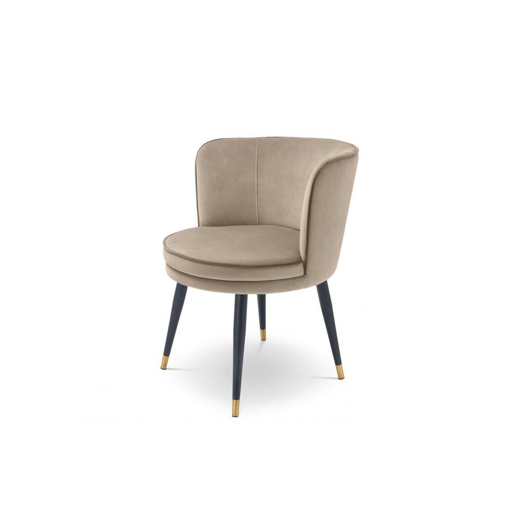 Grenada Dining Chair in Savona Greige Velvet with Black and Brass Swivel Base