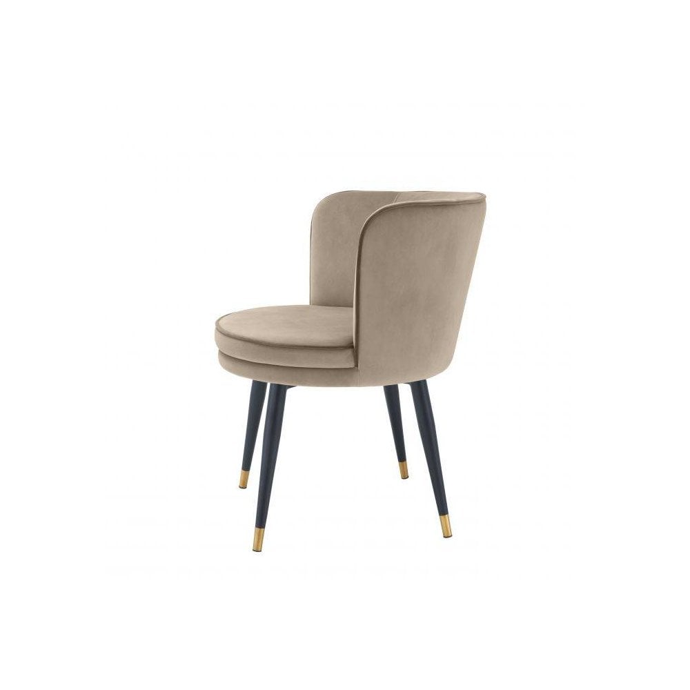 Grenada Dining Chair in Savona Greige Velvet with Black and Brass Swivel Base