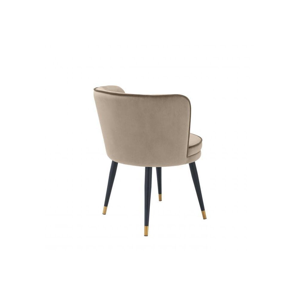 Grenada Dining Chair in Savona Greige Velvet with Black and Brass Swivel Base