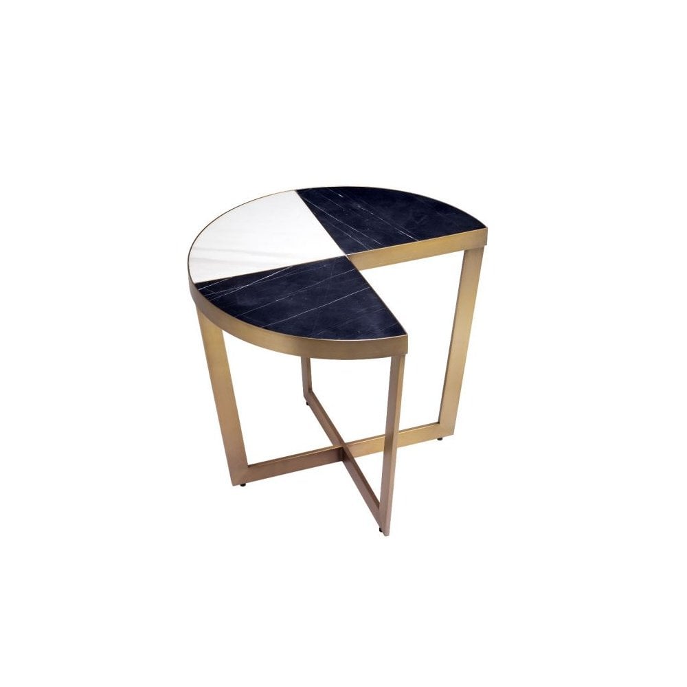 Turino Side Table: Contemporary Elegance with Dual Marble and Brushed Brass Highlights