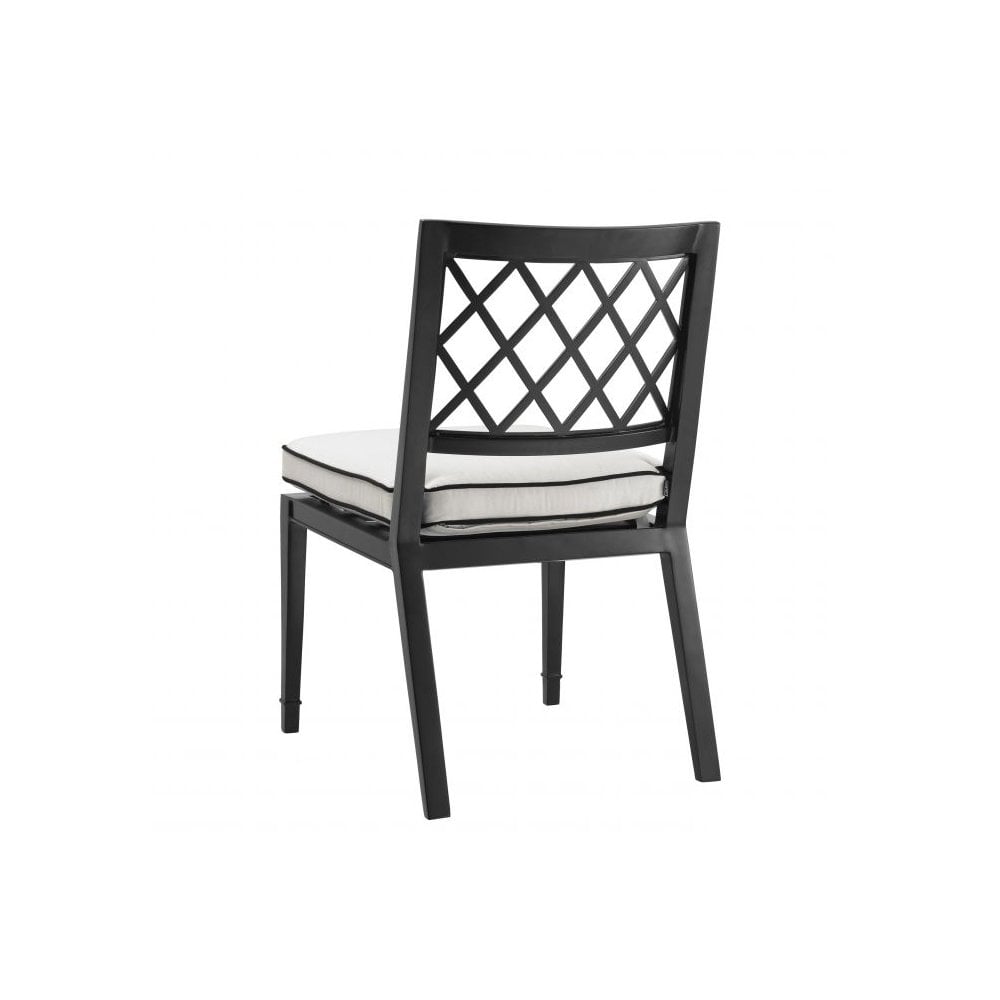 Elegant Paladium Dining Chair with Matte Black Frame and Sunbrella Canvas Cushions