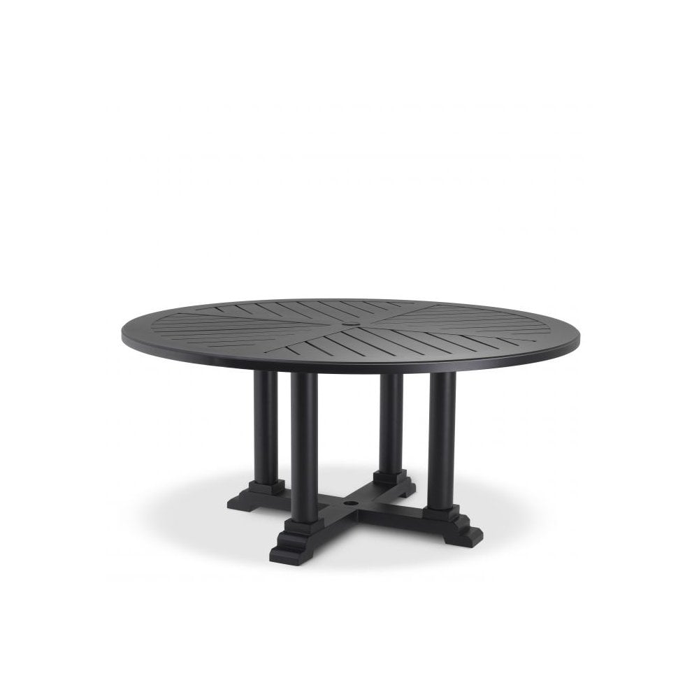 Chic Matte Black Outdoor Dining Table Ø 160 cm with Openwork Design