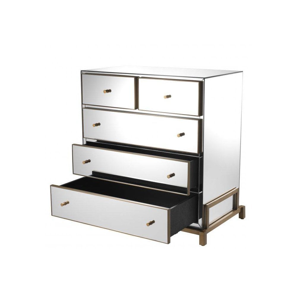 Elegant Clarington Mirror Chest with Brushed Brass Accents