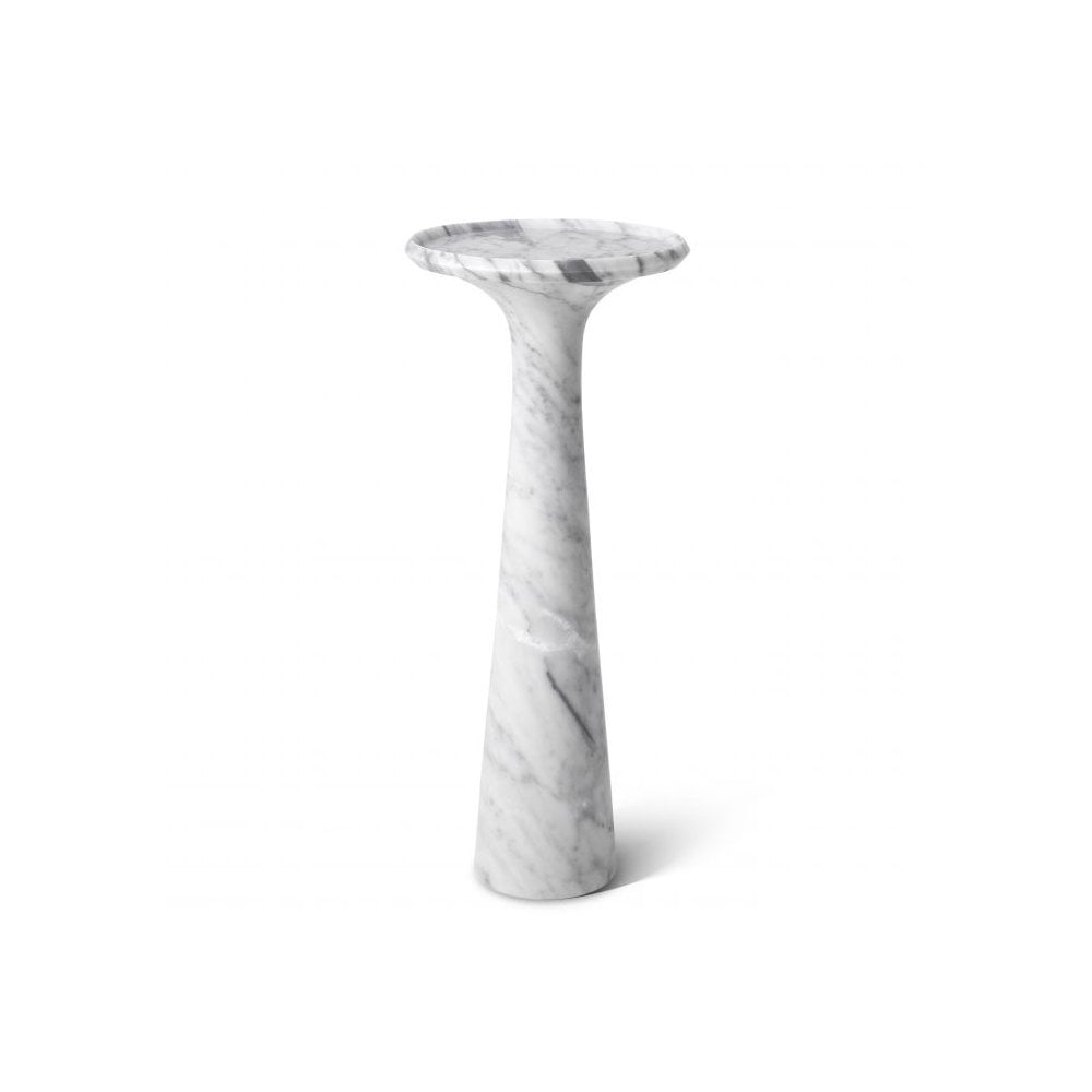 High Pompano Side Table in Solid Carrara Marble, 70s Chic Design