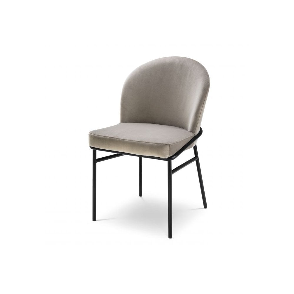 Willis Dining Chair Duo, Savona Greige Velvet with Sleek Black Legs