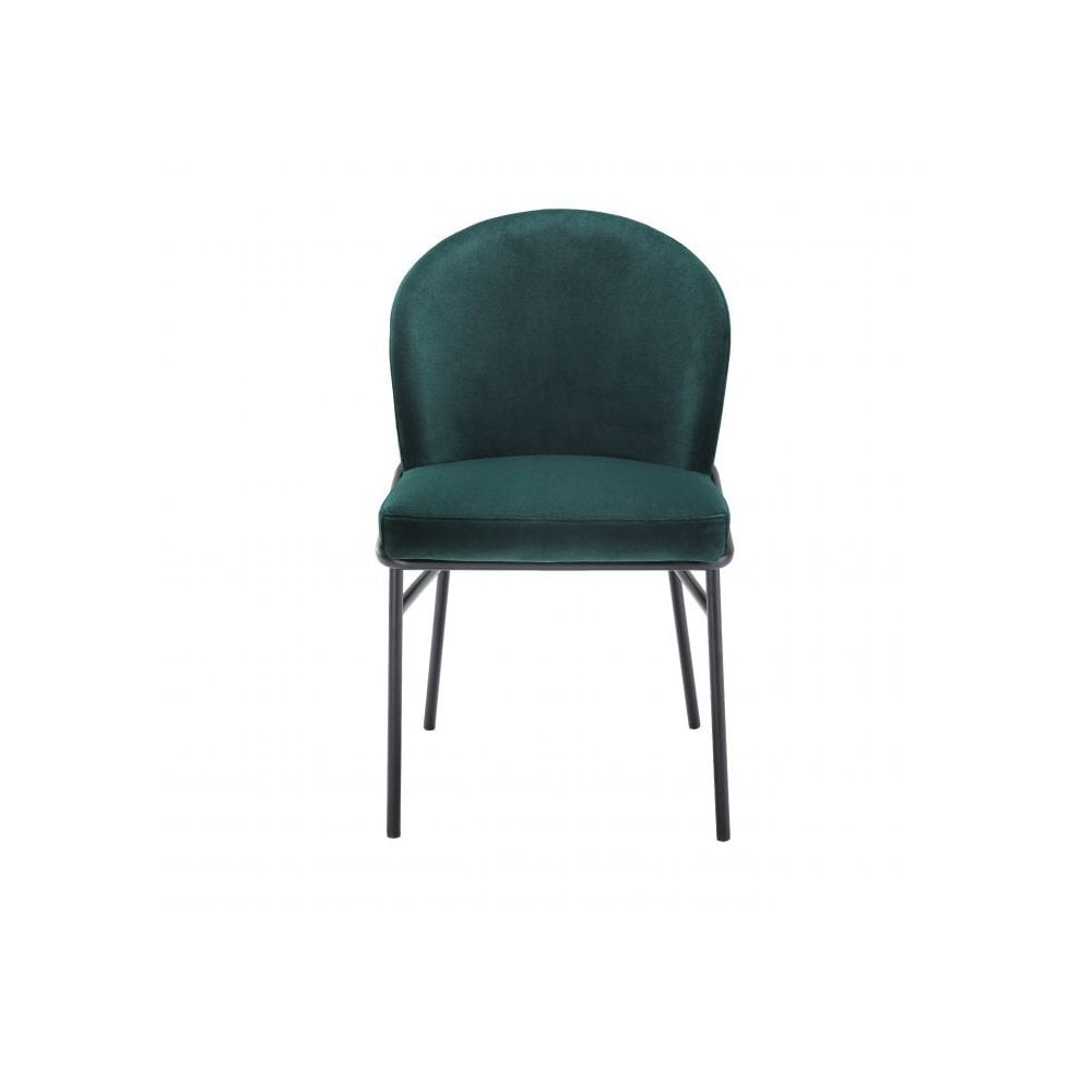 Set of 2 Willis Dining Chairs in Savona Dark Green Velvet with Black Legs
