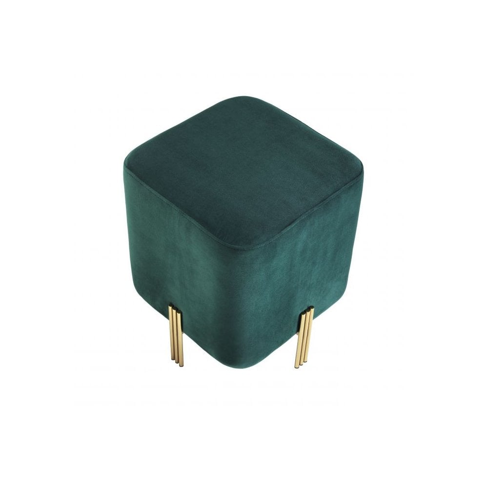 Savona Dark Green Velvet Burnett Stool with Gold Brushed Brass Accents