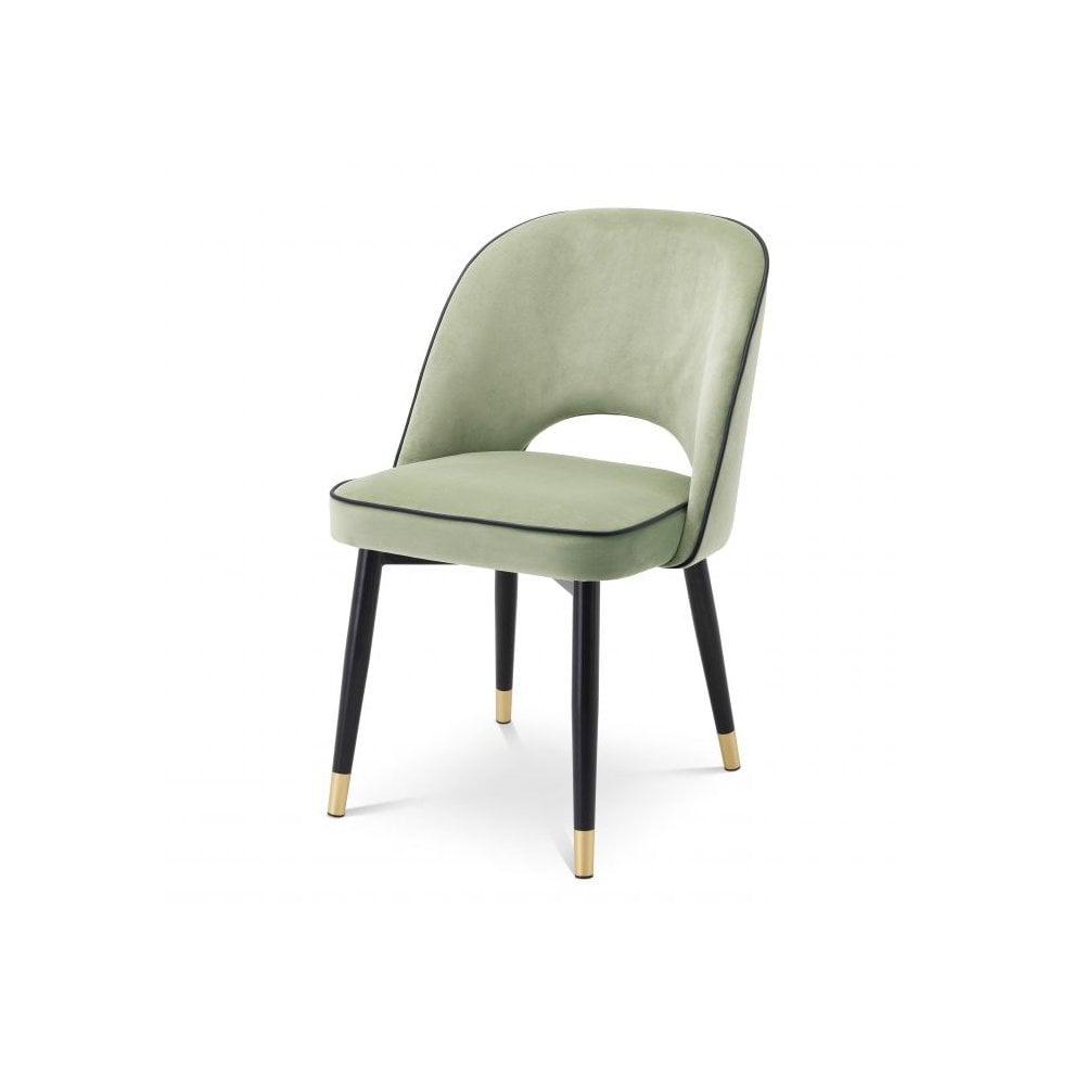 Elegant Duo: Cliff Dining Chairs in Pistache Green Velvet with Black Leather Accent