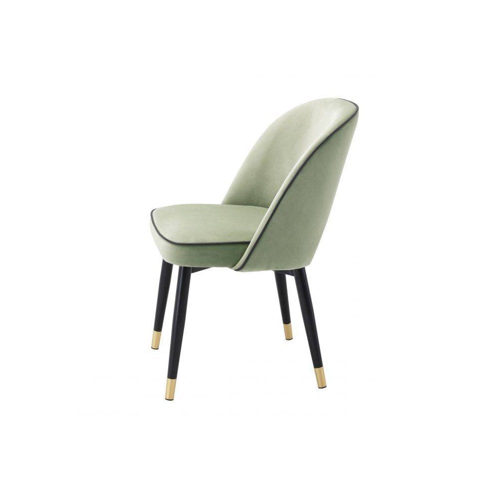 Elegant Duo: Cliff Dining Chairs in Pistache Green Velvet with Black Leather Accent