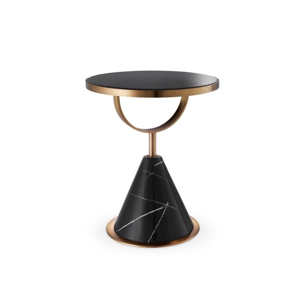 Park Lane Side Table: Black Faux Marble & Brushed Copper Elegance