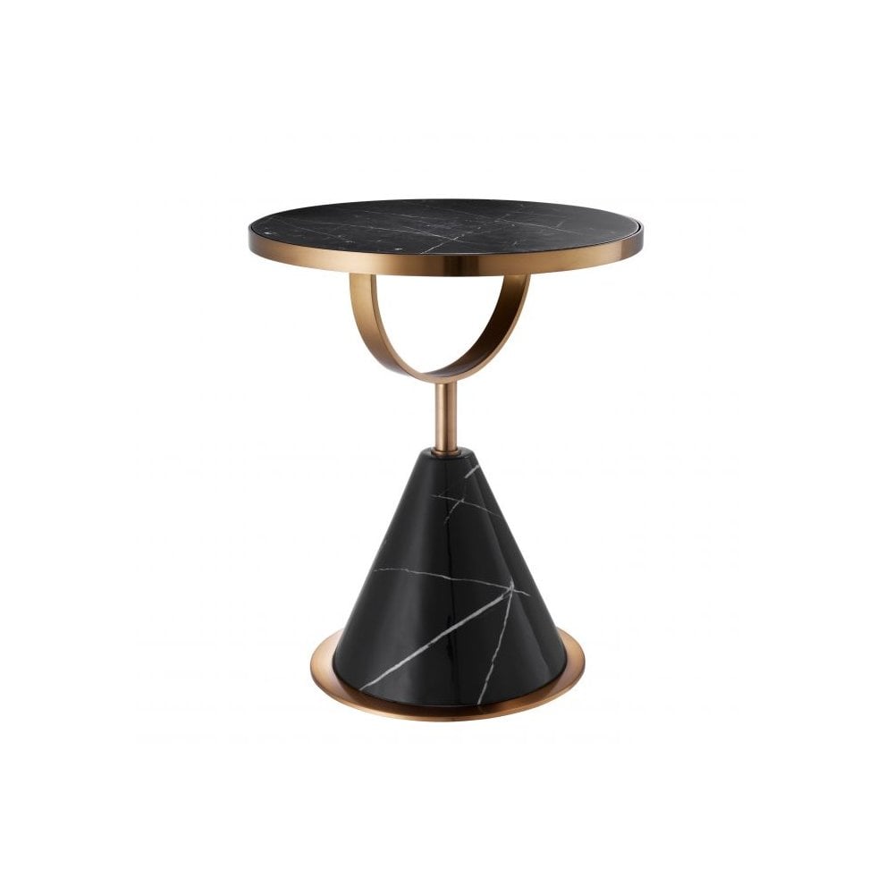 Park Lane Side Table: Black Faux Marble & Brushed Copper Elegance