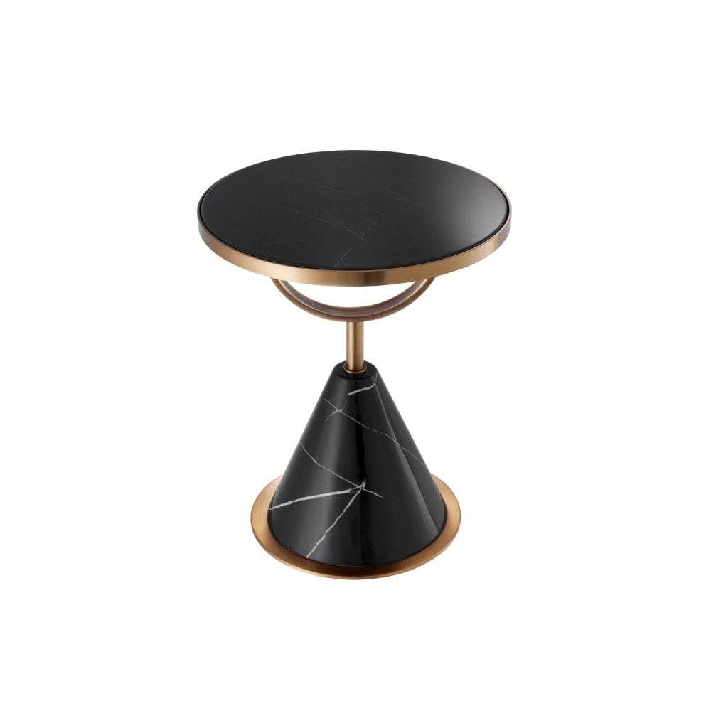 Park Lane Side Table: Black Faux Marble & Brushed Copper Elegance