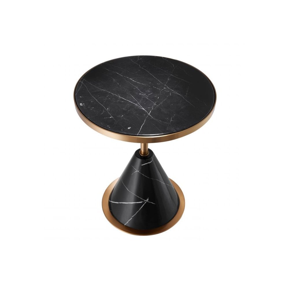 Park Lane Side Table: Black Faux Marble & Brushed Copper Elegance