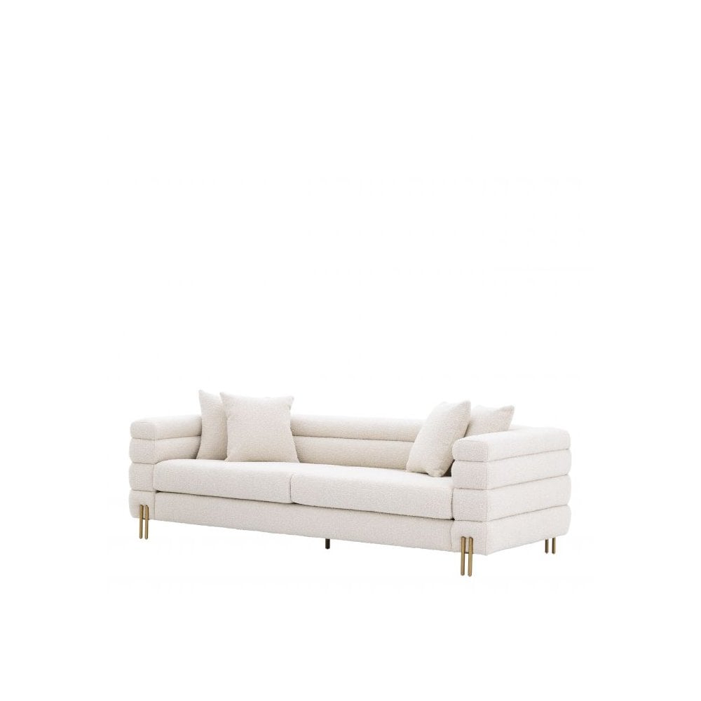 York Sofa: Bouclé Cream Elegance with Brushed Brass Accents