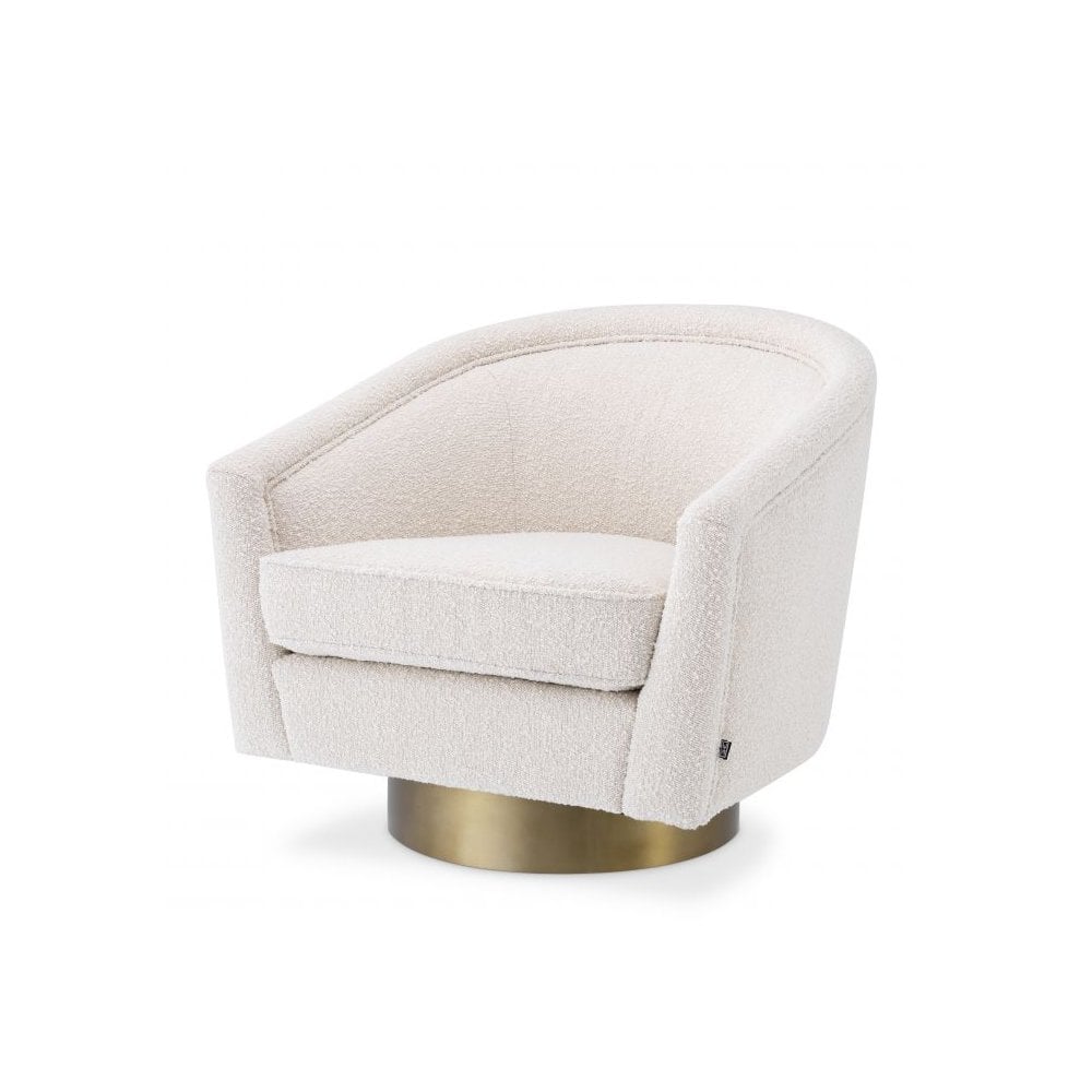 Swivel Chair Catene in Cream Bouclé with Matte Gold Base