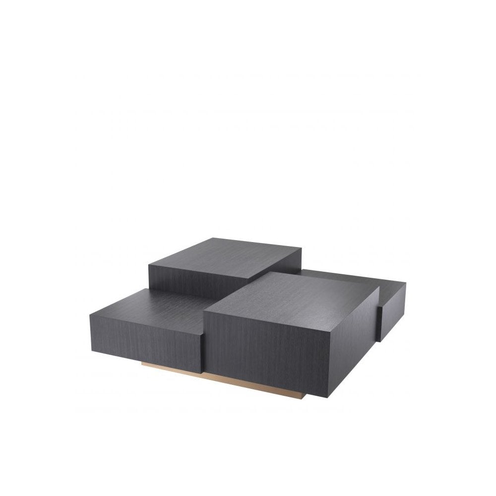 Nerone Square Coffee Table in Charcoal Grey Oak with Brushed Brass Accents