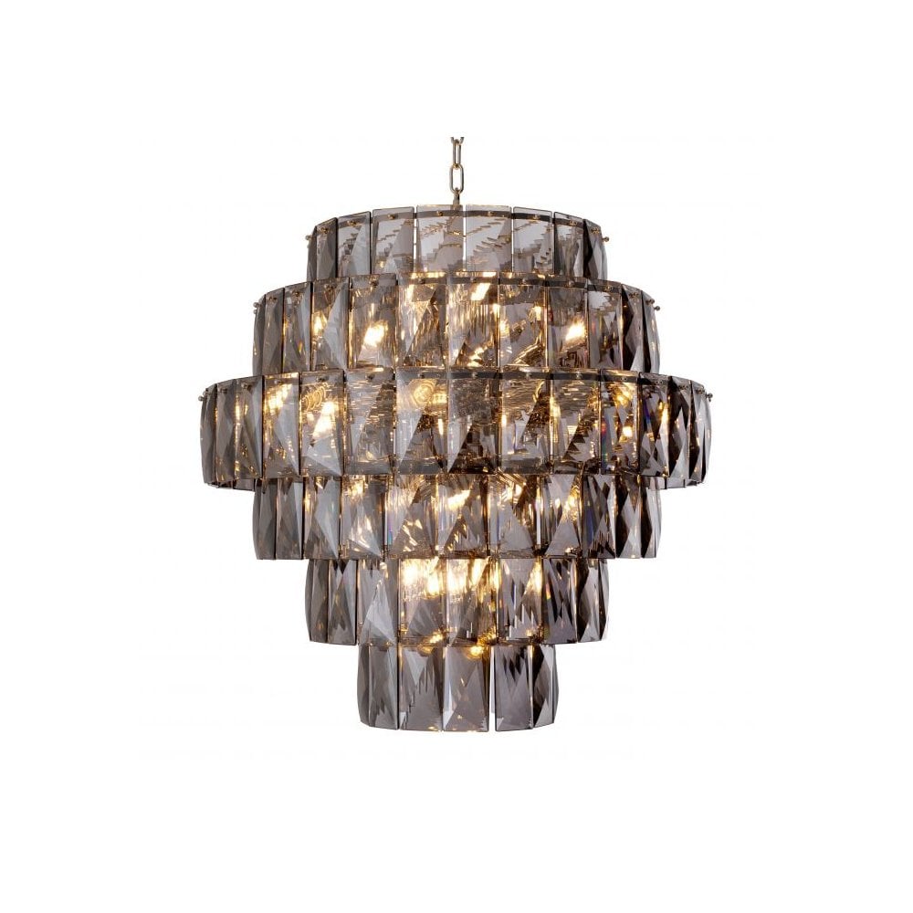 Elegant Amazone L Chandelier, Nickel Finish with Smoke Glass