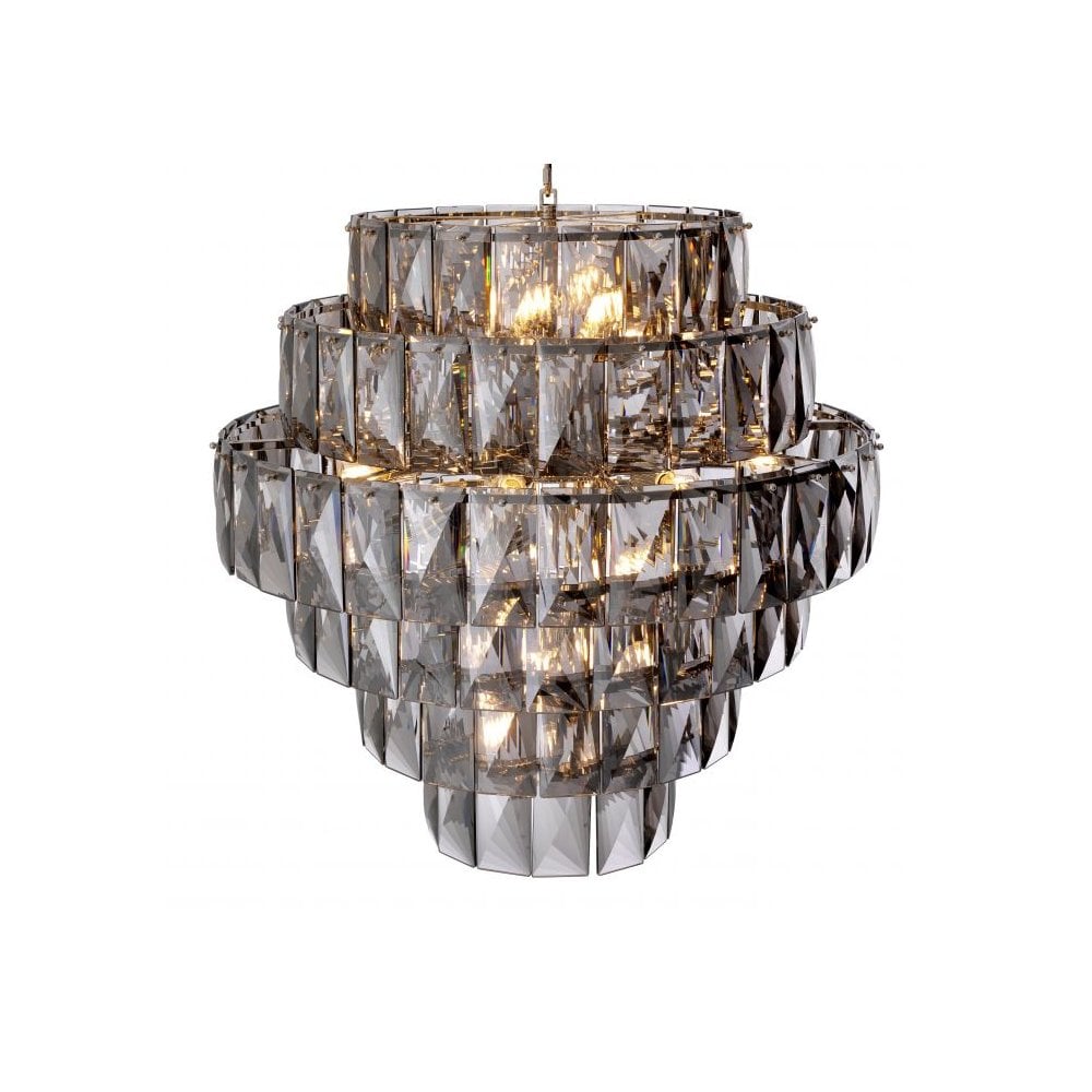 Elegant Amazone L Chandelier, Nickel Finish with Smoke Glass