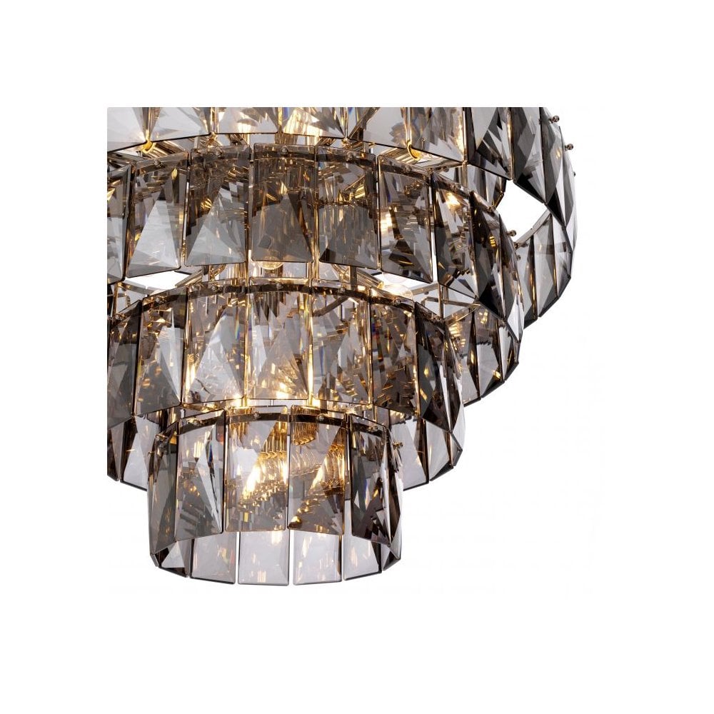 Elegant Amazone L Chandelier, Nickel Finish with Smoke Glass