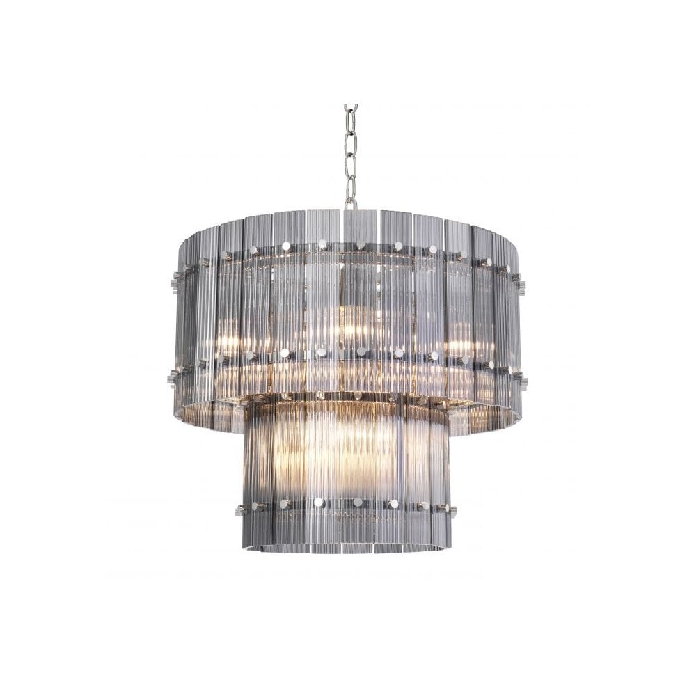 Ruby S Chandelier: Modern Elegance with Nickel Finish and Smoke Glass