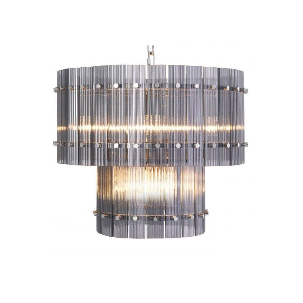 Ruby S Chandelier: Modern Elegance with Nickel Finish and Smoke Glass