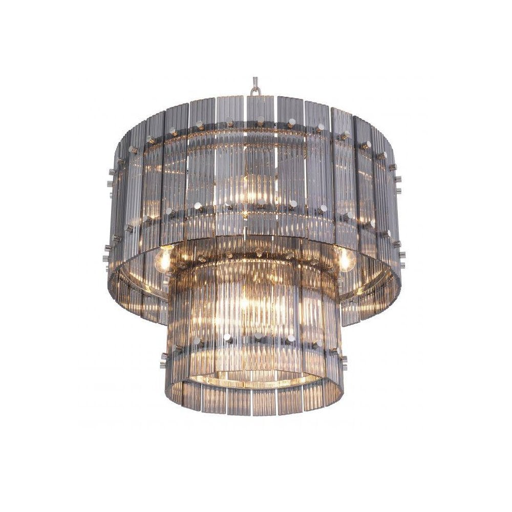 Ruby S Chandelier: Modern Elegance with Nickel Finish and Smoke Glass