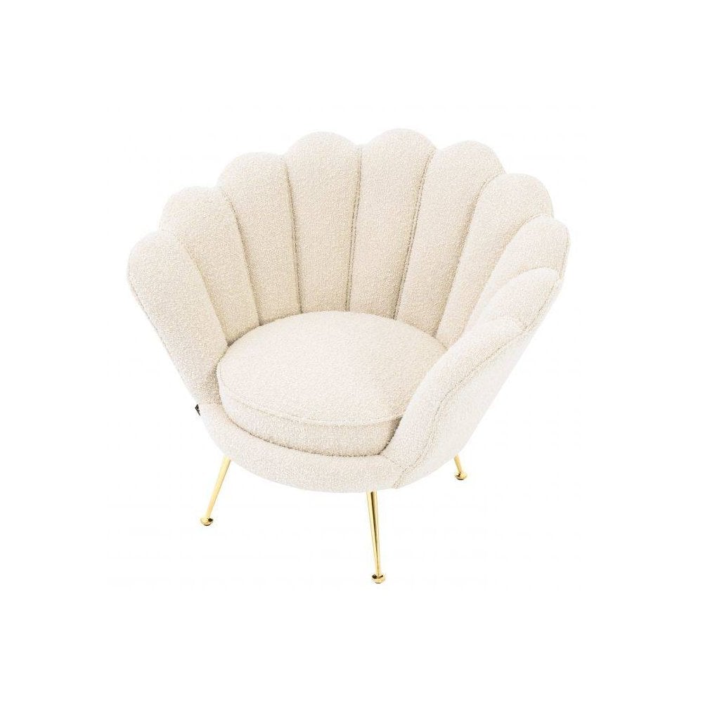 Trapezium Chair in Cream Bouclé with Brass Accents