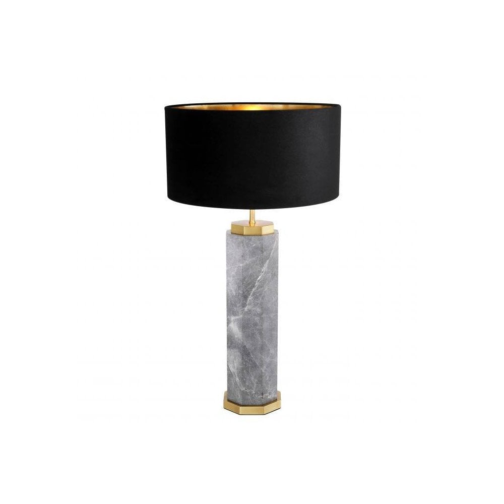 Newman Table Lamp in Grey Marble with Antique Brass Accents
