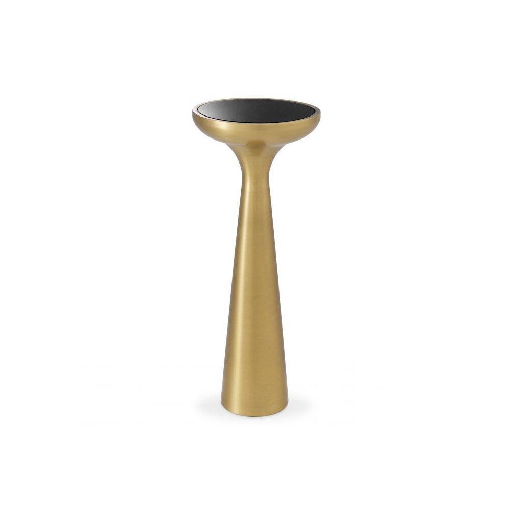 Elegant Lindos Side Table, Brushed Brass Base with Sleek Black Glass Top