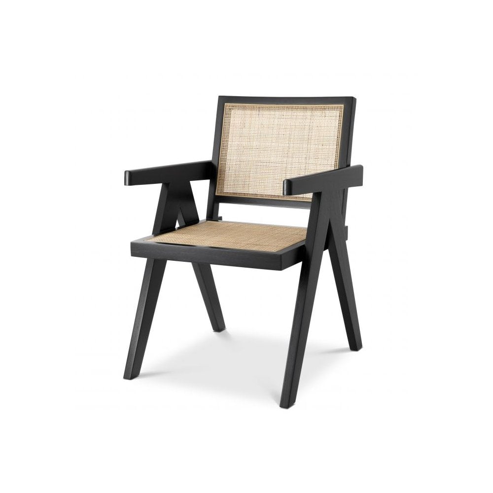 Aristide Black Finish Dining Chair with Rattan Cane Webbing